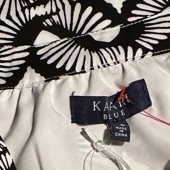 Kaari Blue Abstract Black & White Fan Tie Neck Everyday Essentials Dress NWT~ XS - Picture 7 of 12